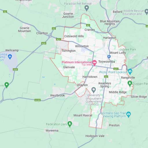 A map of our removalists Toowoomba area