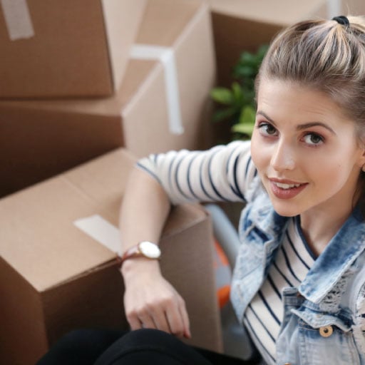 Packaging page image of a girl sitting with boxes